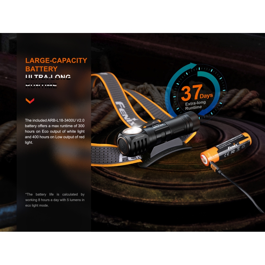 Fenix HM61RV20 - Lampe frontale rechargeable LED/USB/2xCR123A IP68 1600 lm 300 h 3400 mAh