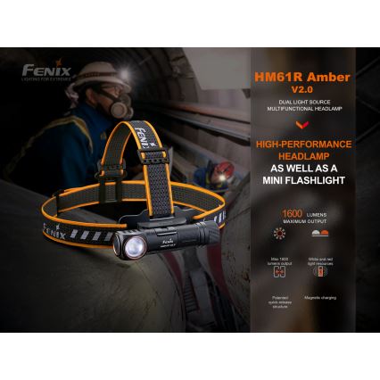 Fenix HM61RV20 - Lampe frontale rechargeable LED/USB/2xCR123A IP68 1600 lm 300 h 3400 mAh