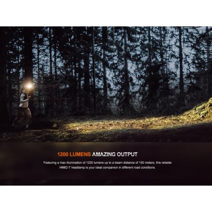 Fenix HM62TMGM - LED Dimbaar oplaadbaar hoofdlamp LED/USB IP68 1200 glanzend 280 h 3400 mAh