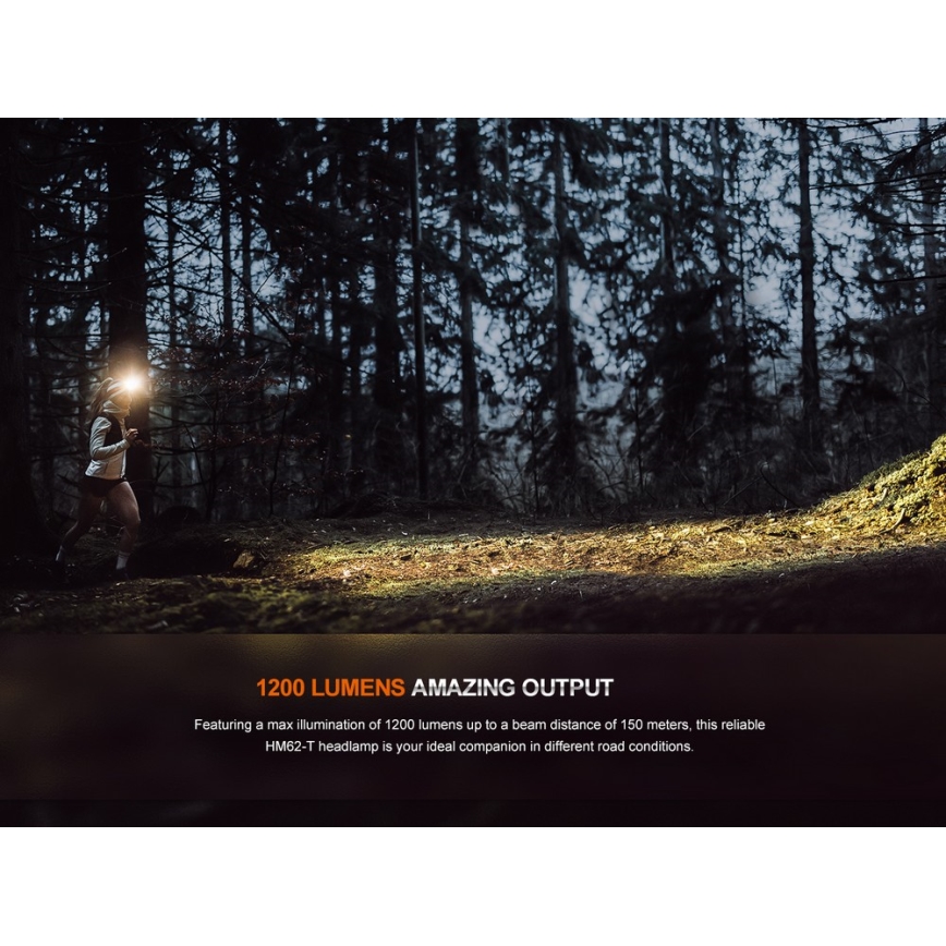 Fenix HM62TMGM - LED Dimbaar oplaadbaar hoofdlamp LED/USB IP68 1200 glanzend 280 h 3400 mAh