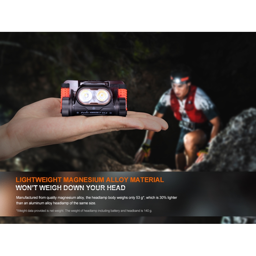 Fenix HM65RTV20BLC- LED Dimbaar oplaadbaar hoofdlamp LED/USB/2xCR123A IP68 3400 mAh zwart/oranje