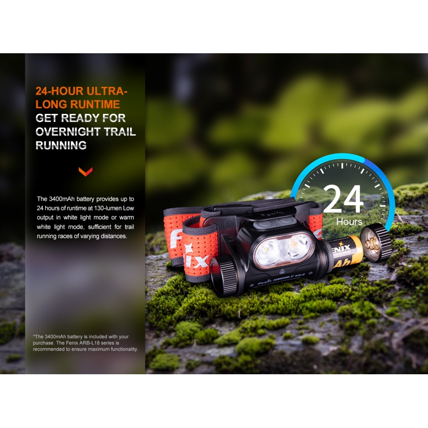 Fenix HM65RTV20BLC- LED Dimbaar oplaadbaar hoofdlamp LED/USB/2xCR123A IP68 3400 mAh zwart/oranje
