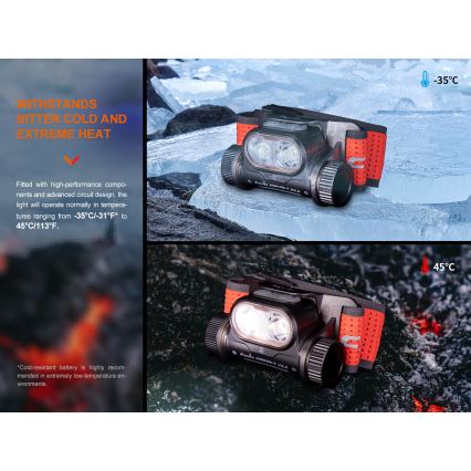 Fenix HM65RTV20BLC- LED Dimbaar oplaadbaar hoofdlamp LED/USB/2xCR123A IP68 3400 mAh zwart/oranje