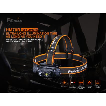 Fenix HM70R - Lampe frontale rechargeable 4xLED/1x21700 IP68 1600 brillant 800 h 5000 mAh
