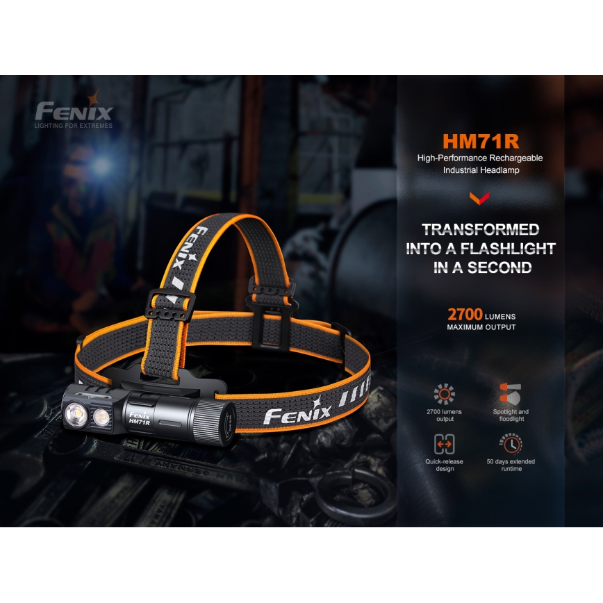 Fenix HM71R - Lampe frontale rechargeable LED/USB IP68 2700 brillant 400 h 5000 mAh