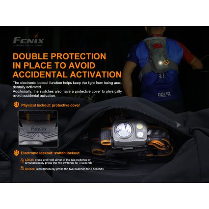 Fenix HP16R1250 - Lampe frontale rechargeable 3xLED/USB 4xAA IP66 1250 lm 600 h 3000 mAh