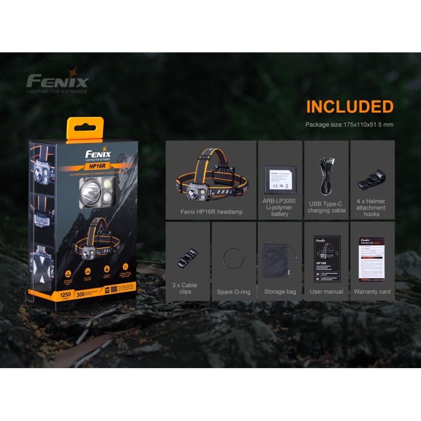 Fenix HP16R1250 - Lampe frontale rechargeable 3xLED/USB 4xAA IP66 1250 lm 600 h 3000 mAh