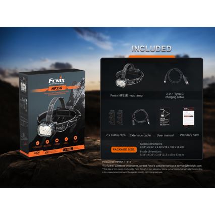 Fenix HP35R - lampe frontale LED rechargeable à intensité réglable LED/USB 5000 mAh IP66 4000 lm 500 h noire