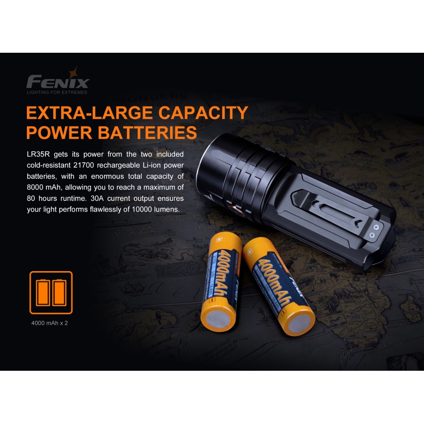 Fenix LR35R - Lampe torche rechargeable  6xLED/2x21700 4000 mAh IP68 10000 lm 80 hrs