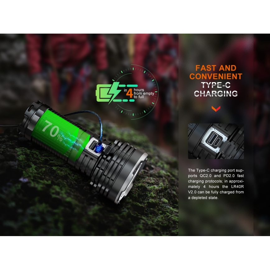 Fenix LR40RV20 - Lampe torche rechargeable LED/USB IP68 15000 brillant 177 h 5000 mAh