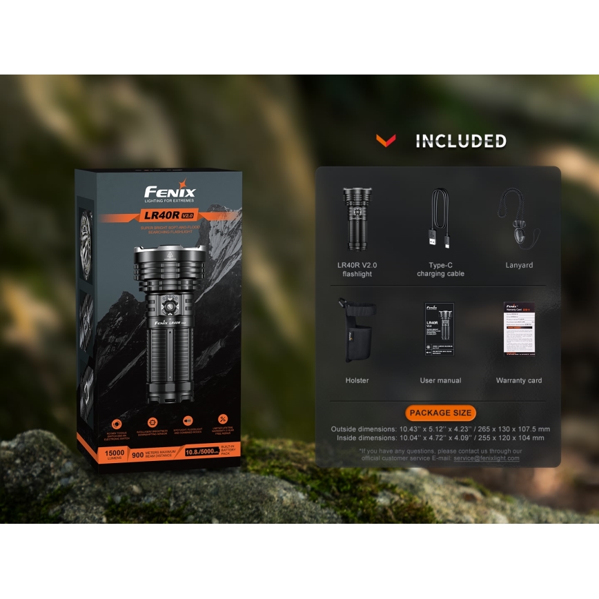 Fenix LR40RV20 - Lampe torche rechargeable LED/USB IP68 15000 brillant 177 h 5000 mAh