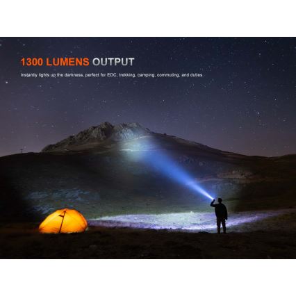 Fenix PD26RACE - Dimbare oplaadbare LED-zaklamp, LED/USB, 1600 mAh, IP68, 1300 lm, 556 h, zwart