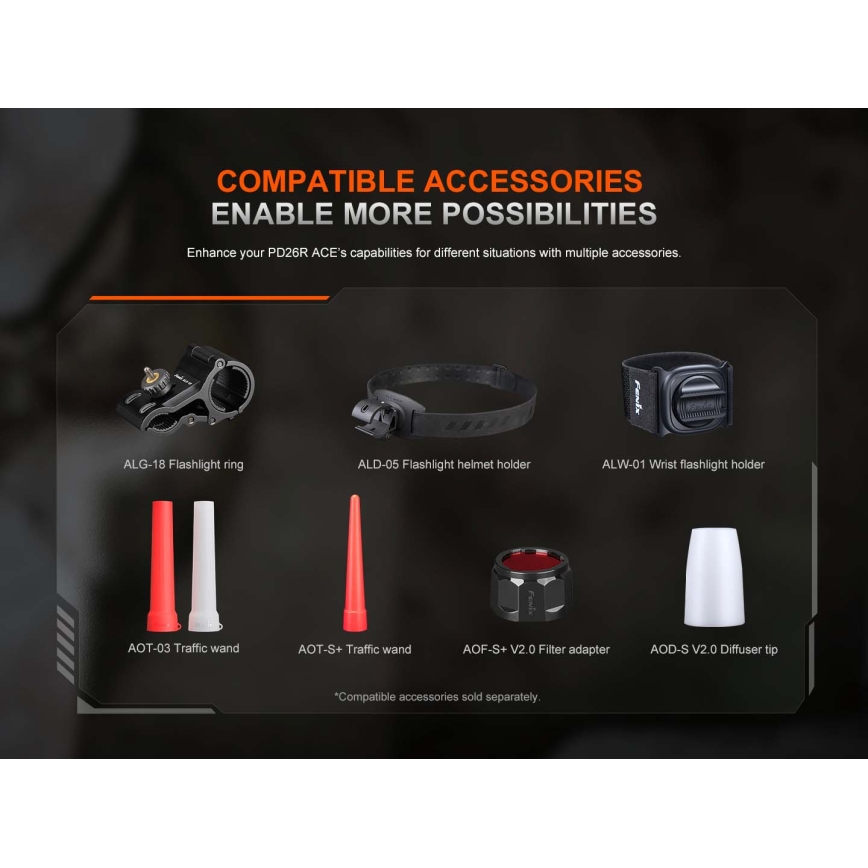 Fenix PD26RACE - Dimbare oplaadbare LED-zaklamp, LED/USB, 1600 mAh, IP68, 1300 lm, 556 h, zwart