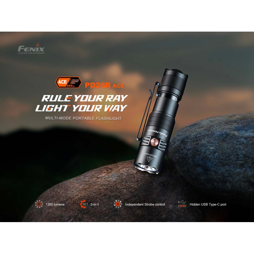Fenix PD26RACE - LED lampe torche rechargeable dimmable LED/USB 1600 mAh IP68 1300 lm 556 h noire
