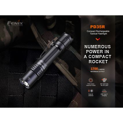 Fenix PD35R - Lampe torche rechargeable LED/USB/2xCR123A IP68 1700 lm 100 h 3400 mAh