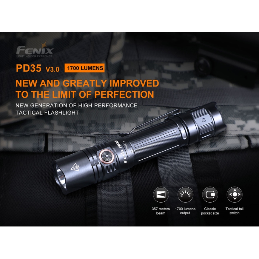 Fenix PD35V30 - Lampe torche rechargeable LED/USB/2xCR123A IP68 1700 brillant 230 h 2600 mAh