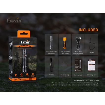 Fenix PD35V30 - Lampe torche rechargeable LED/USB/2xCR123A IP68 1700 brillant 230 h 2600 mAh