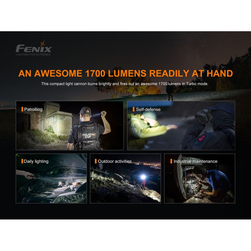 Fenix PD35V30 - Lampe torche rechargeable LED/USB/2xCR123A IP68 1700 brillant 230 h 2600 mAh