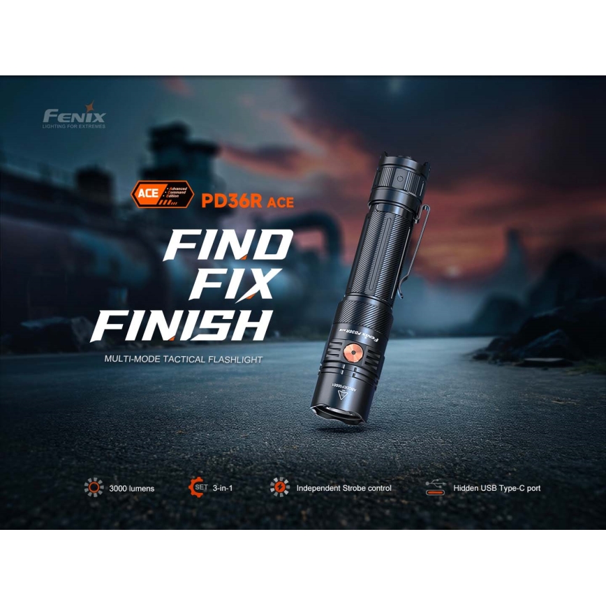 Fenix PD36RACE - Lampe torche rechargeable LED à intensité variable LED/USB 5000 mAh IP68 3000 lm 63,45 h noire