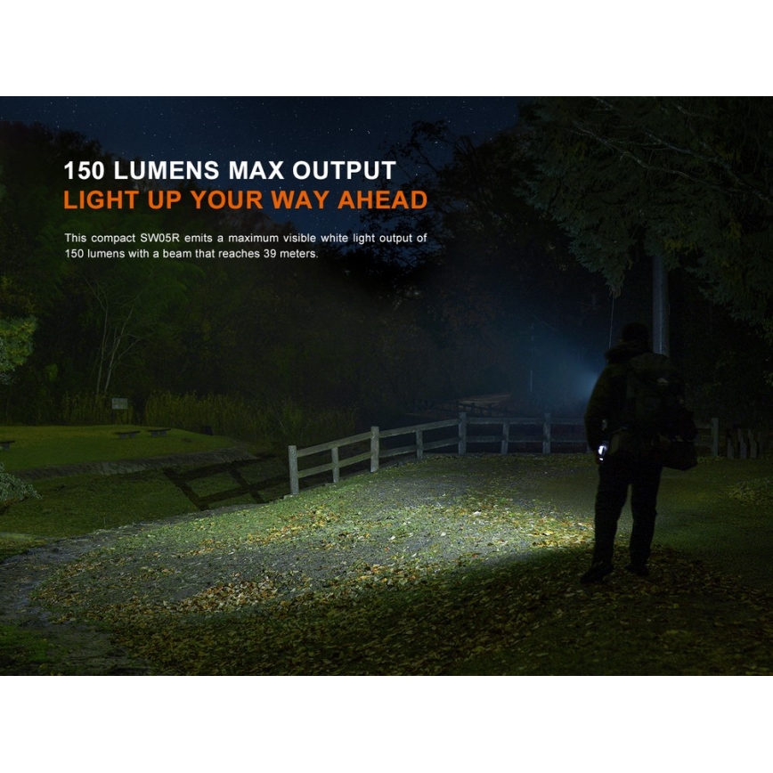 Fenix SW05RREDBLC - Lampe torche à intensité variable rechargeable LED/USB IPX6 150 lm 49 h 700 mAh noir