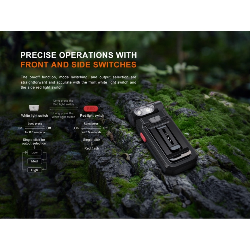 Fenix SW05RREDBLC - Lampe torche à intensité variable rechargeable LED/USB IPX6 150 lm 49 h 700 mAh noir