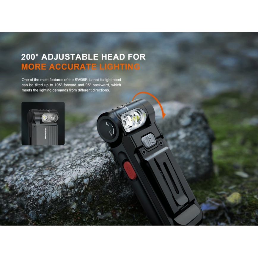 Fenix SW05RREDBLC - Lampe torche à intensité variable rechargeable LED/USB IPX6 150 lm 49 h 700 mAh noir