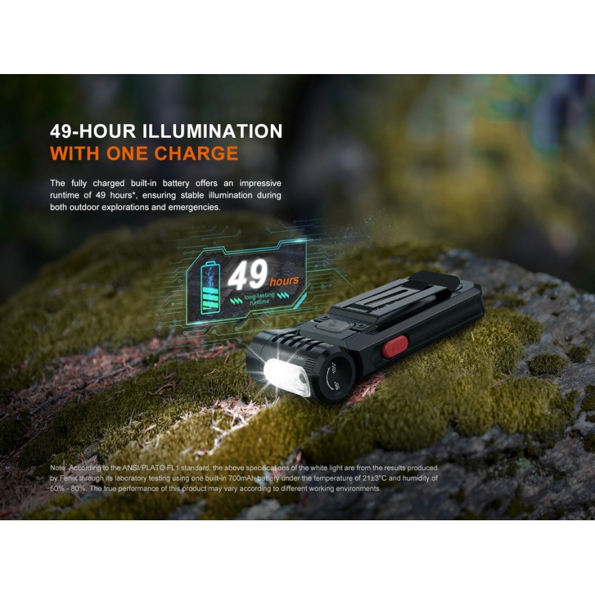 Fenix SW05RREDBLC - Lampe torche à intensité variable rechargeable LED/USB IPX6 150 lm 49 h 700 mAh noir