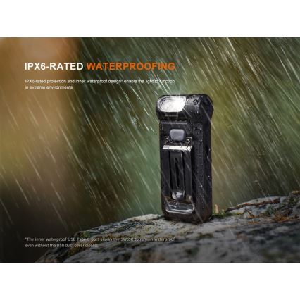 Fenix SW05RREDBLC - Lampe torche à intensité variable rechargeable LED/USB IPX6 150 lm 49 h 700 mAh noir