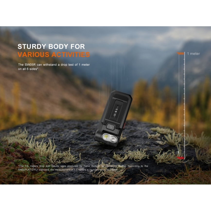 Fenix SW05RREDBLC - Lampe torche à intensité variable rechargeable LED/USB IPX6 150 lm 49 h 700 mAh noir
