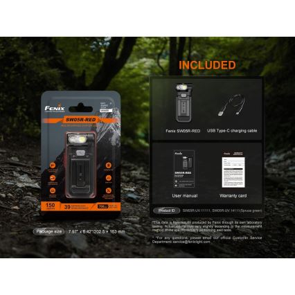 Fenix SW05RREDBLC - Lampe torche à intensité variable rechargeable LED/USB IPX6 150 lm 49 h 700 mAh noir