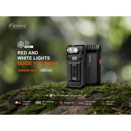 Fenix SW05RREDBLC - LED Dimbaar oplaadbaar zaklamp LED/USB IPX6 150 lm 49 h zwart