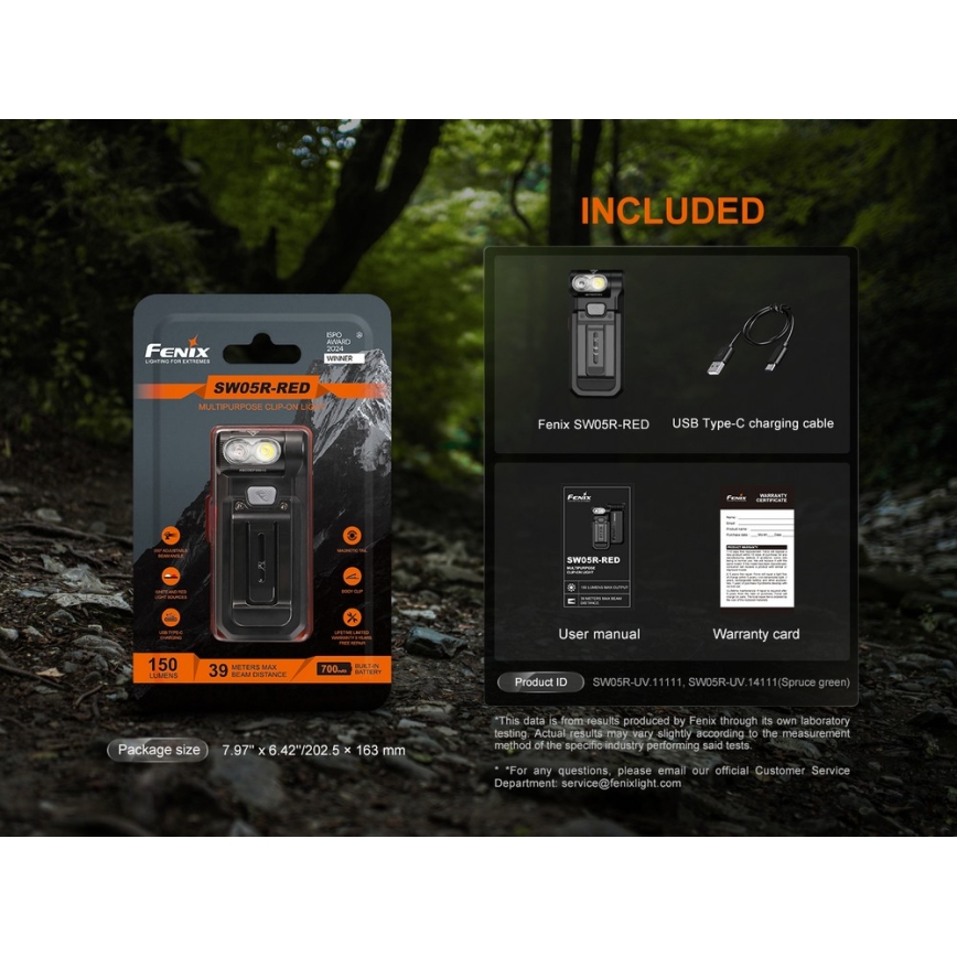 Fenix SW05RREDBLC - LED Dimbaar oplaadbaar zaklamp LED/USB IPX6 150 lm 49 h zwart