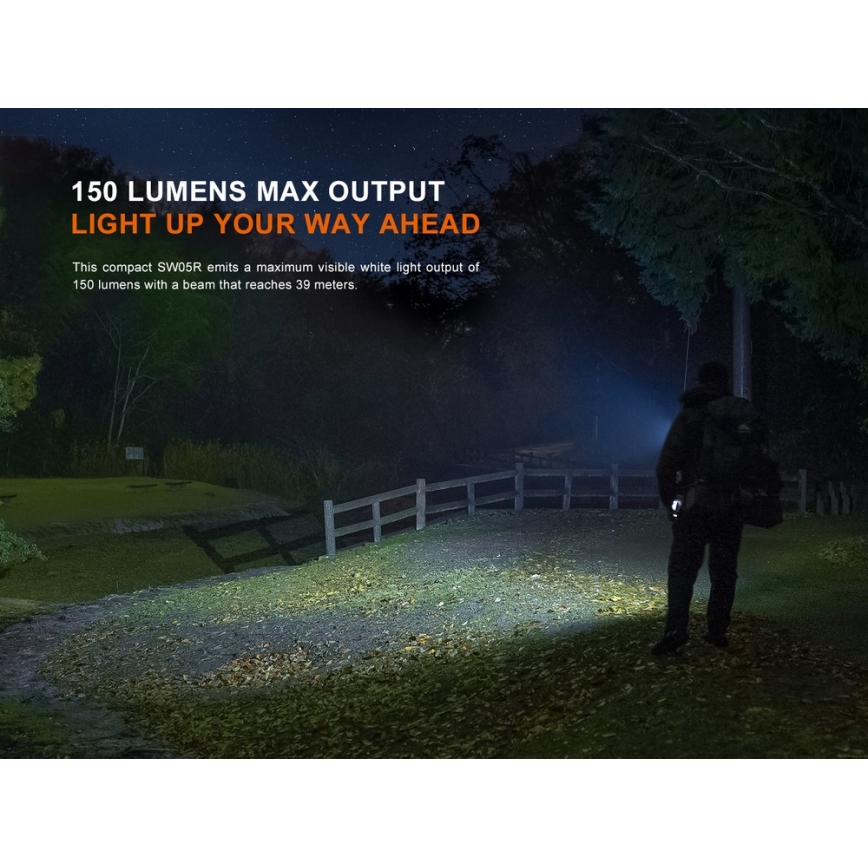Fenix SW05RUVBLC - Lampe torche à intensité variable rechargeable LED/USB IPX6 150 lm 49 h noir