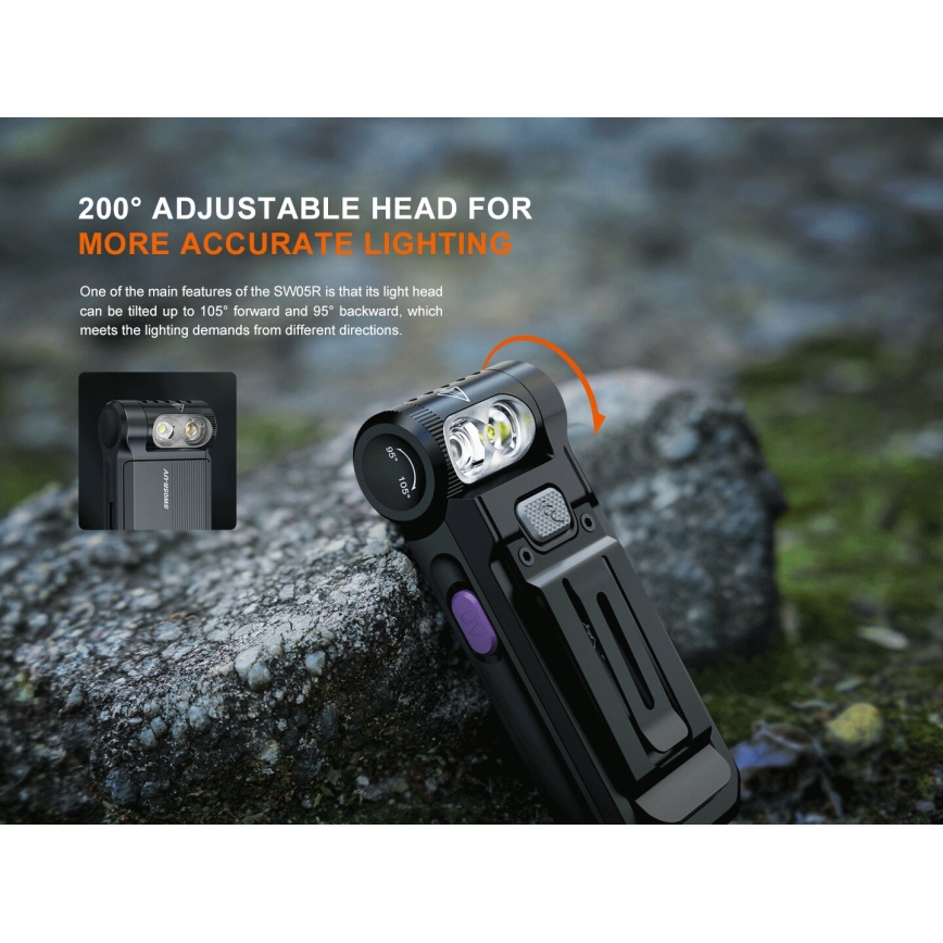 Fenix SW05RUVBLC - Lampe torche à intensité variable rechargeable LED/USB IPX6 150 lm 49 h noir