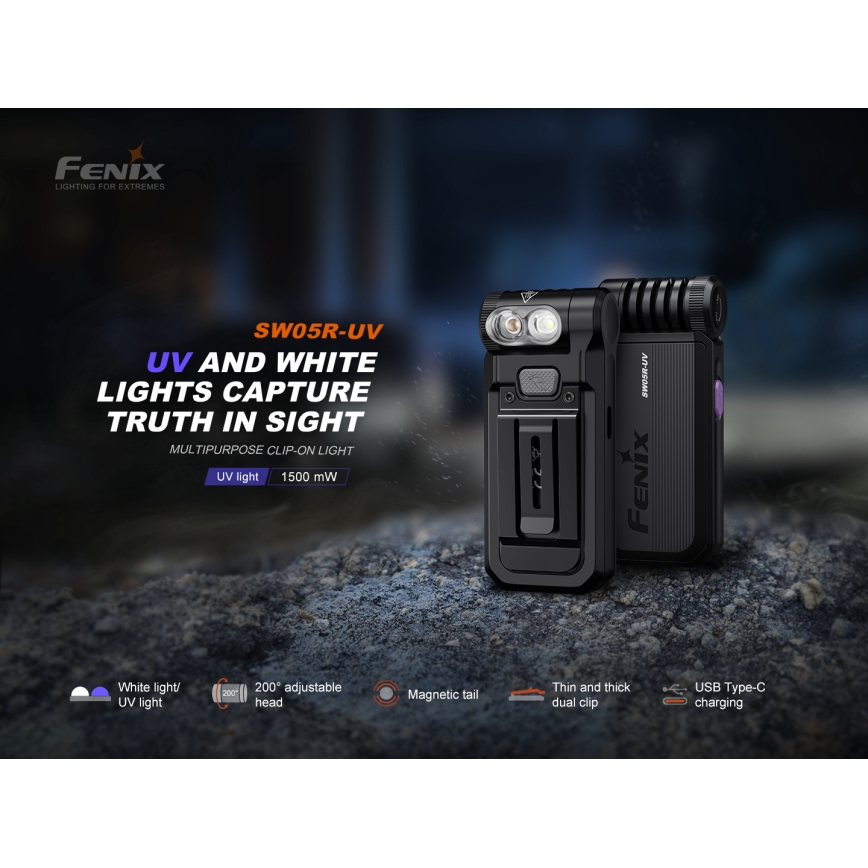 Fenix SW05RUVBLC - LED Dimbaar oplaadbaar zaklamp LED/USB IPX6 150 lm 49 h 700 mAh zwart