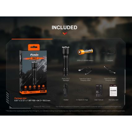 Fenix TK17BLK - Dimbare oplaadbare LED-zaklamp (LED/USB) 6000 mAh IP68 3600 lm 60 h zwart