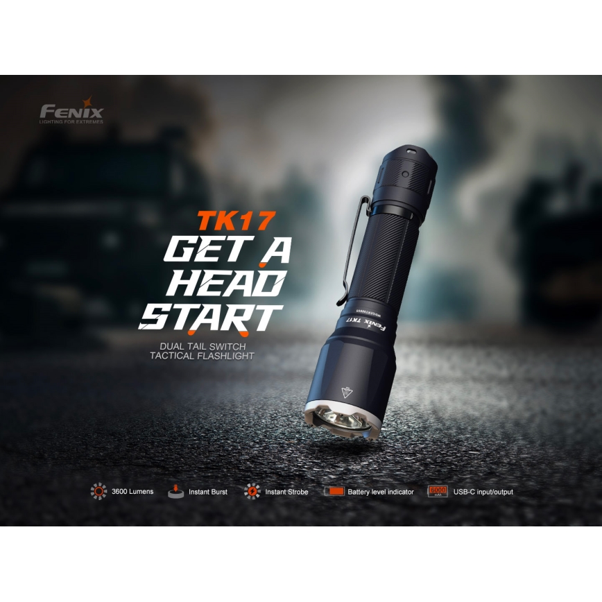 Fenix TK17BLK - Lampe torche LED rechargeable à intensité variable LED/USB 6000 mAh IP68 3600 lm 60 h noire