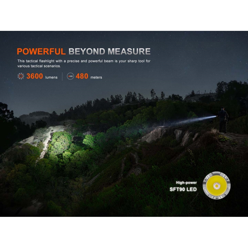 Fenix TK21RBLK - Lampe torche LED rechargeable à intensité réglable LED/USB 6000 mAh IP68 3600 lm 72,5 h noire