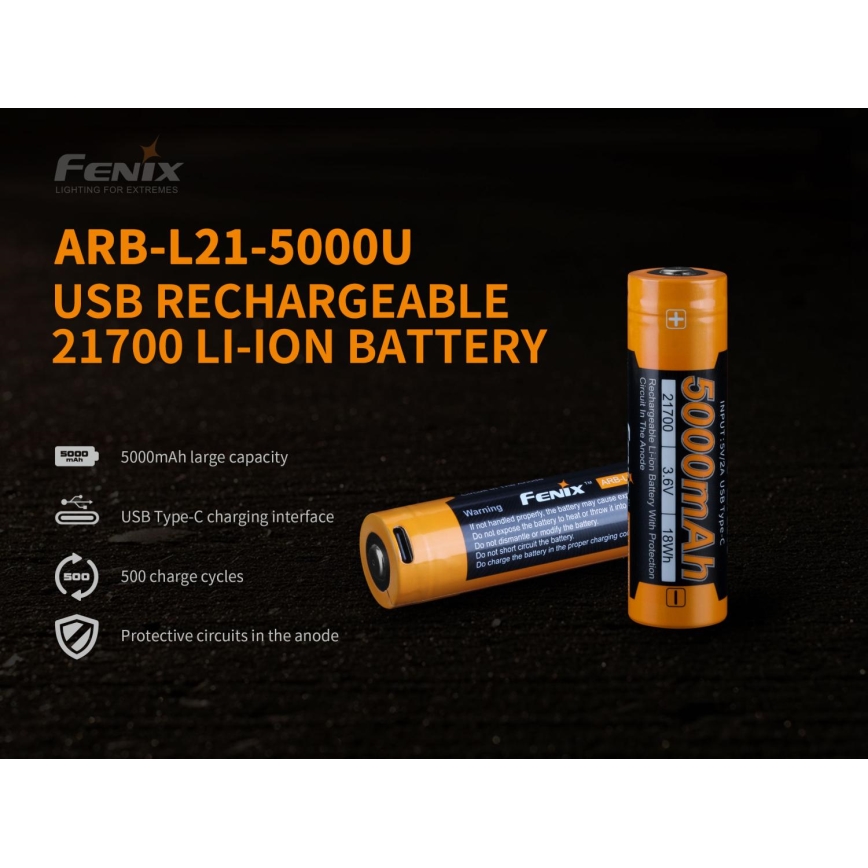 Fenix ​​FE21700USB - 1pc Oplaadbare batterij USB/3.6V 5000 mAh