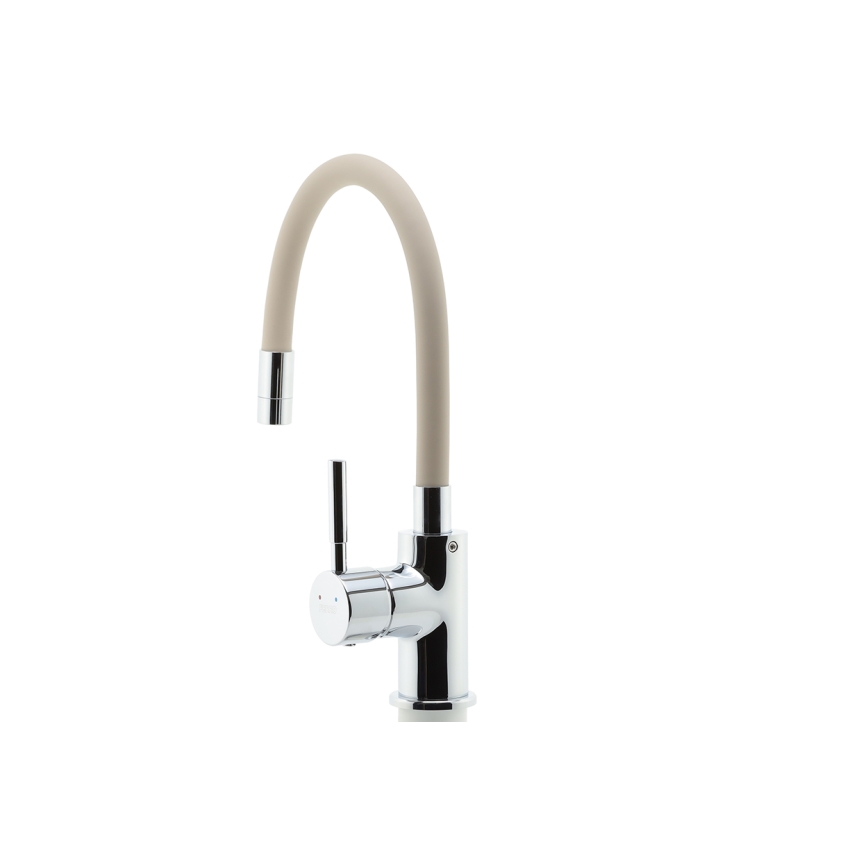 FERRO - Kraan voor gootsteen met flexibele arm glanzend chroom/beige