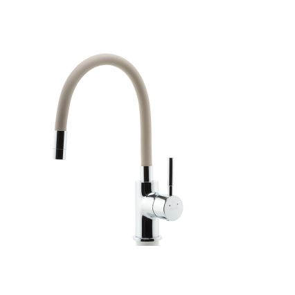 FERRO - Kraan voor gootsteen met flexibele arm glanzend chroom/beige
