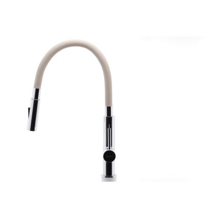 FERRO - Kraan voor gootsteen met flexibele arm glanzend chroom/beige