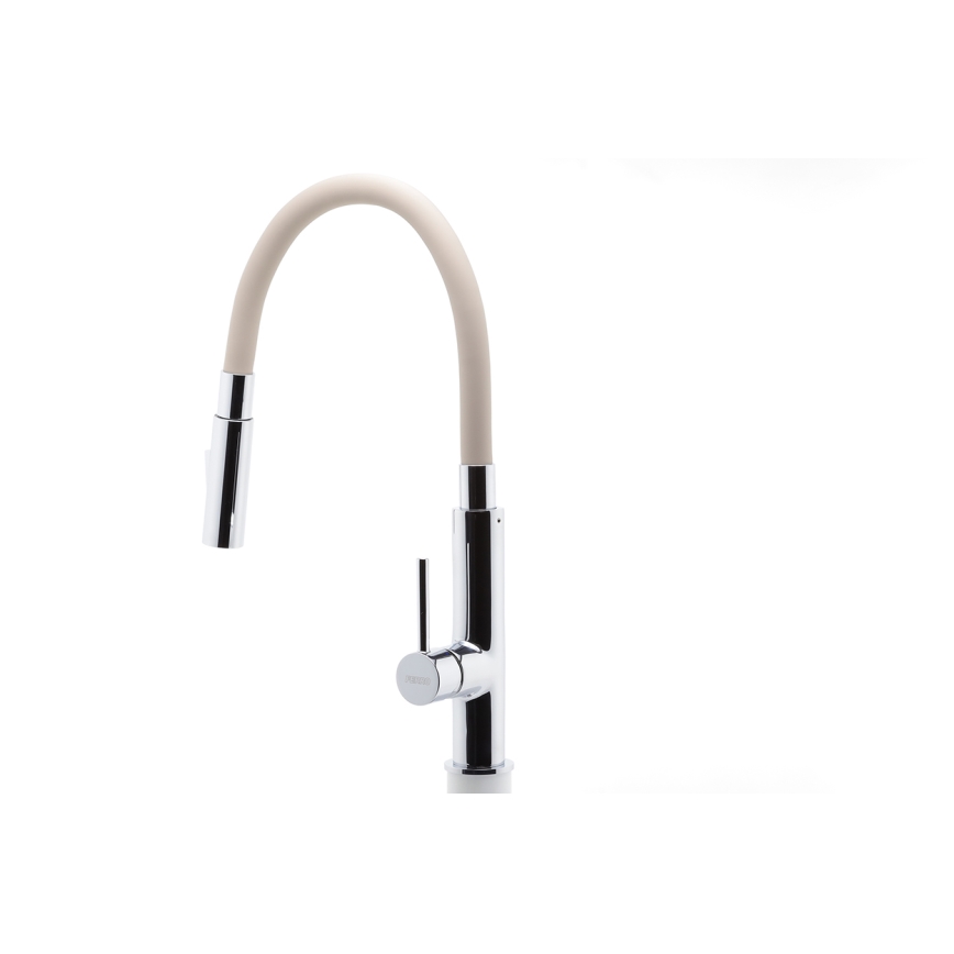 FERRO - Kraan voor gootsteen met flexibele arm glanzend chroom/beige
