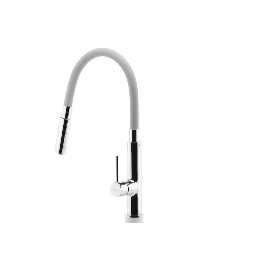 FERRO - Kraan voor gootsteen met flexibele arm glanzend chroom/grijs