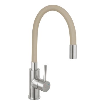 FERRO - Robinet d'évier avec bras flexible acier inoxydable/beige