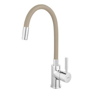 FERRO - Robinet d'évier avec bras flexible chrome brillant/beige