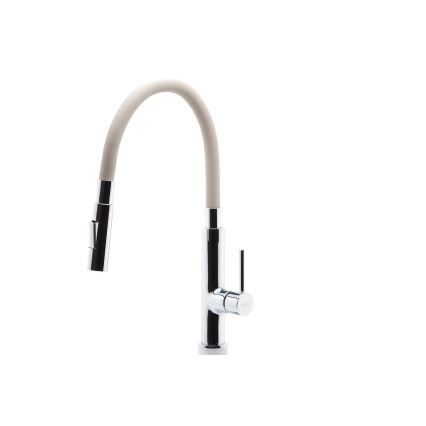 FERRO - Robinet d'évier avec bras flexible chrome brillant/beige