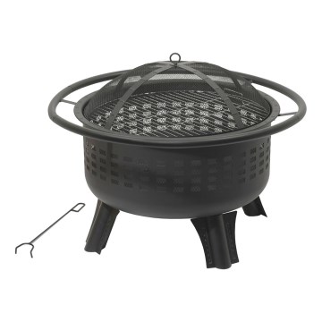 Feu de camp portable en bois avec grille noir