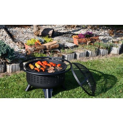 Feu de camp portable en bois avec grille noir