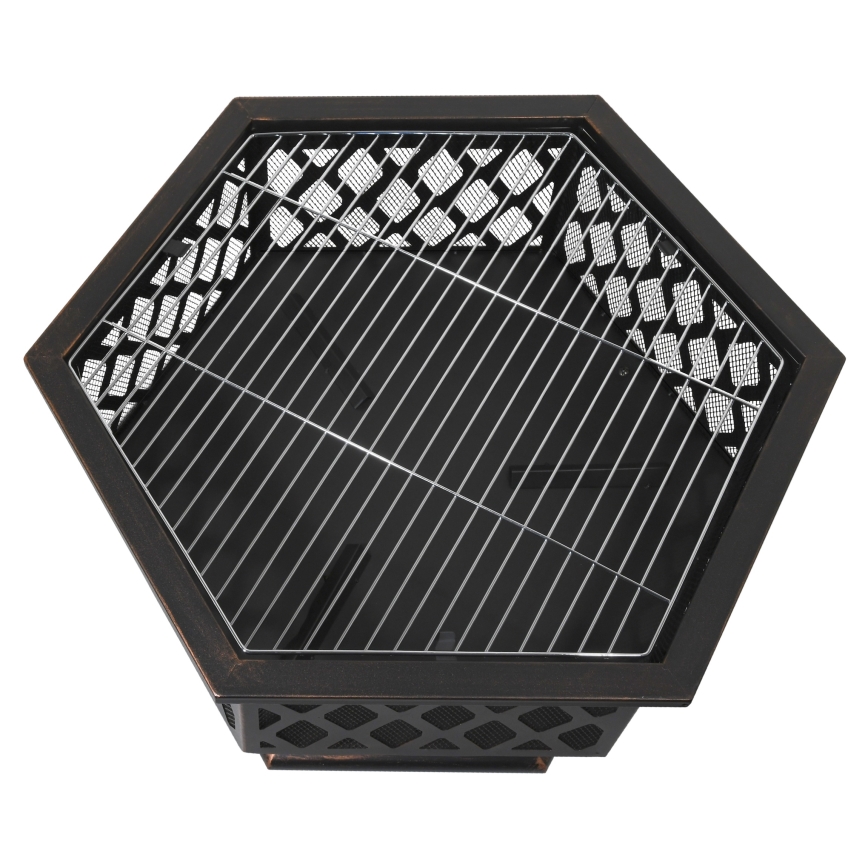 Feu de camp portatif en bois avec grille noir/patina